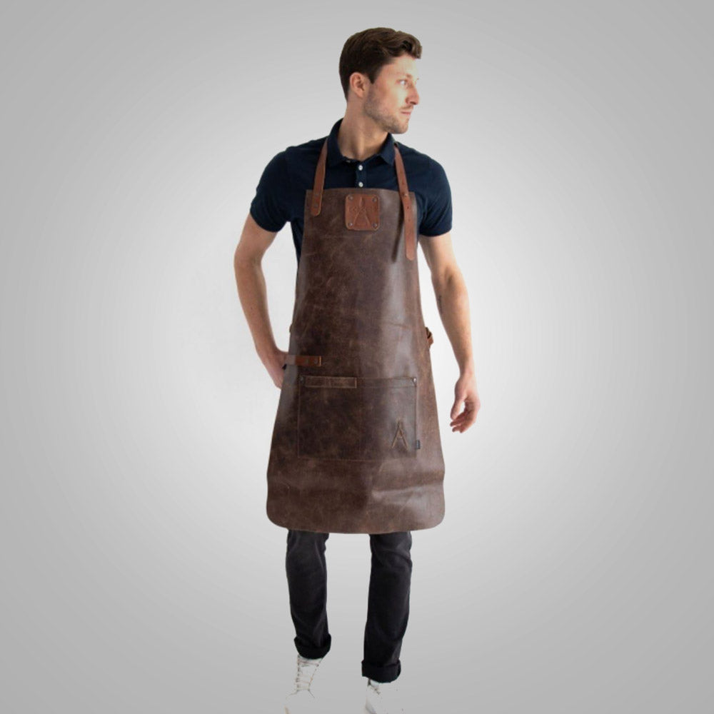Men’s "Master Artisan" Full-Length Apron | New Brown Handmade Sheepskin | Genuine Heavy-Duty Protective Leather | Full Grain Apparel