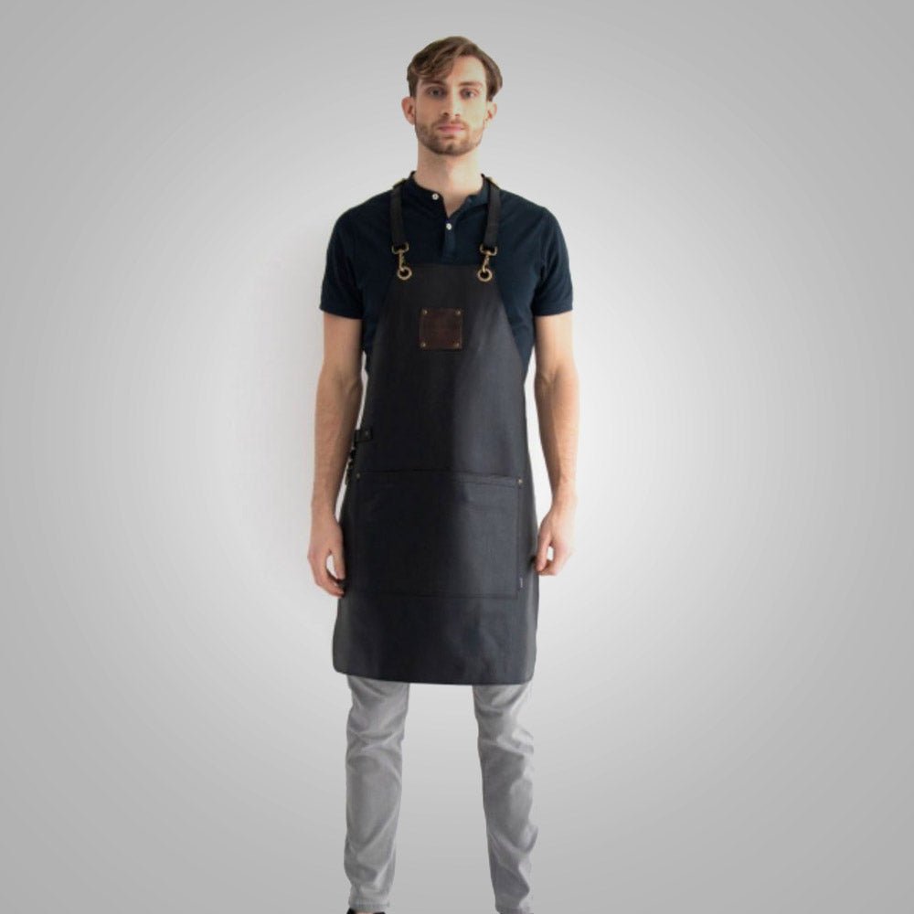 Men’s "Midnight Artisan" Professional Apron | New Black Handmade Sheepskin | Genuine High-Performance Protective Leather | Full Grain Apparel