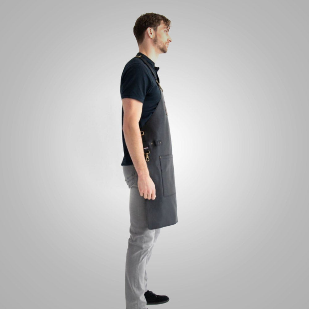 Delantal profesional para hombre "Midnight Artisan" | Piel de oveja negra nueva hecha a mano | Cuero protector genuino de alto rendimiento | Prenda de cuero de grano completo