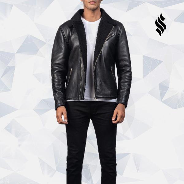 Men’s Black Shearling Leather Jacket | Rugged Winter Elite | Full Grain Apparel