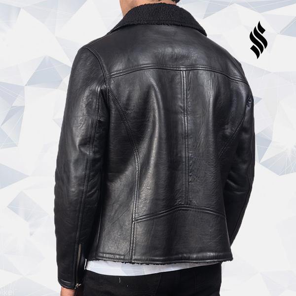 Men’s Black Shearling Leather Jacket | Rugged Winter Elite | Full Grain Apparel