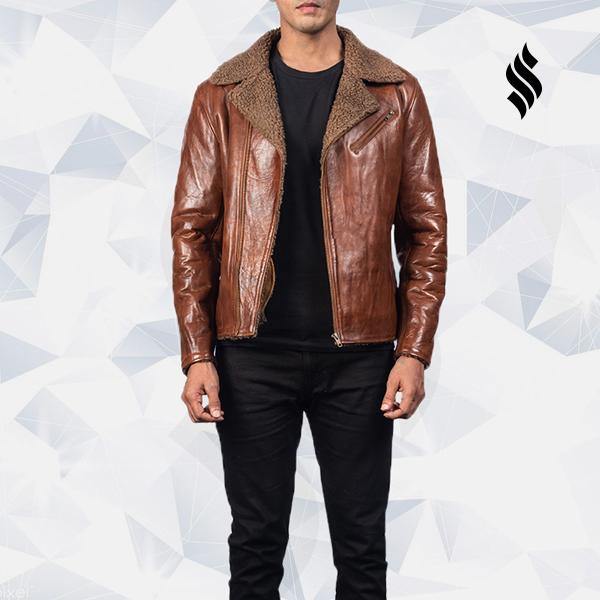 Men’s Brown Shearling Leather Jacket | Rugged Winter Sophistication | Full Grain Apparel