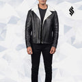 Men’s Alberto White Shearling Black Leather Jacket | Rugged Winter Elite | Full Grain Apparel
