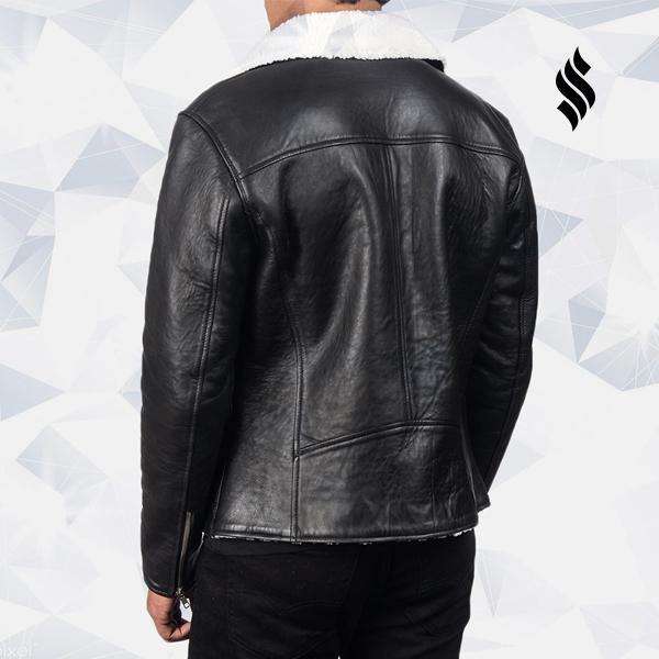 Men’s Alberto White Shearling Black Leather Jacket | Rugged Winter Elite | Full Grain Apparel