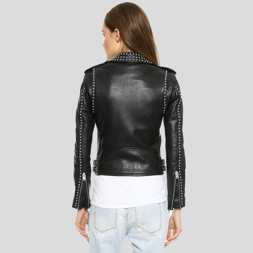 Women’s Amia Black Studded Leather Jacket | Full Grain Apparel