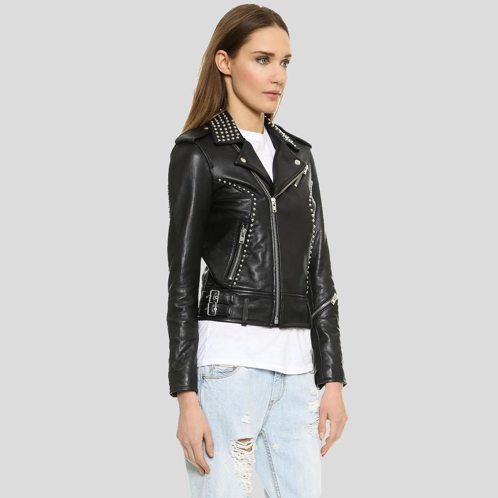 Women’s Amia Black Studded Leather Jacket | Full Grain Apparel