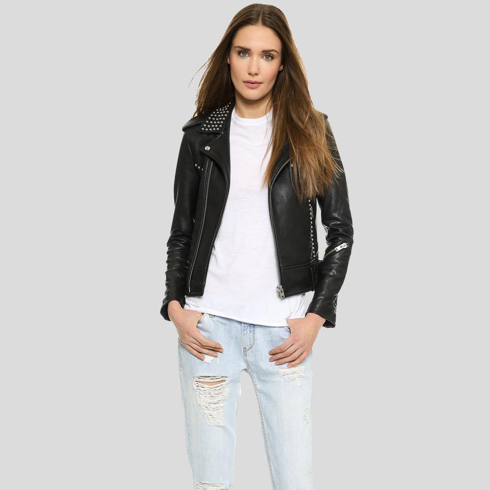 Women’s Amia Black Studded Leather Jacket | Full Grain Apparel