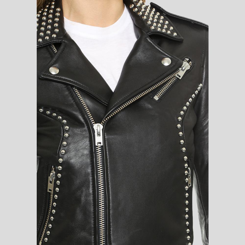 Women’s Amia Black Studded Leather Jacket | Full Grain Apparel