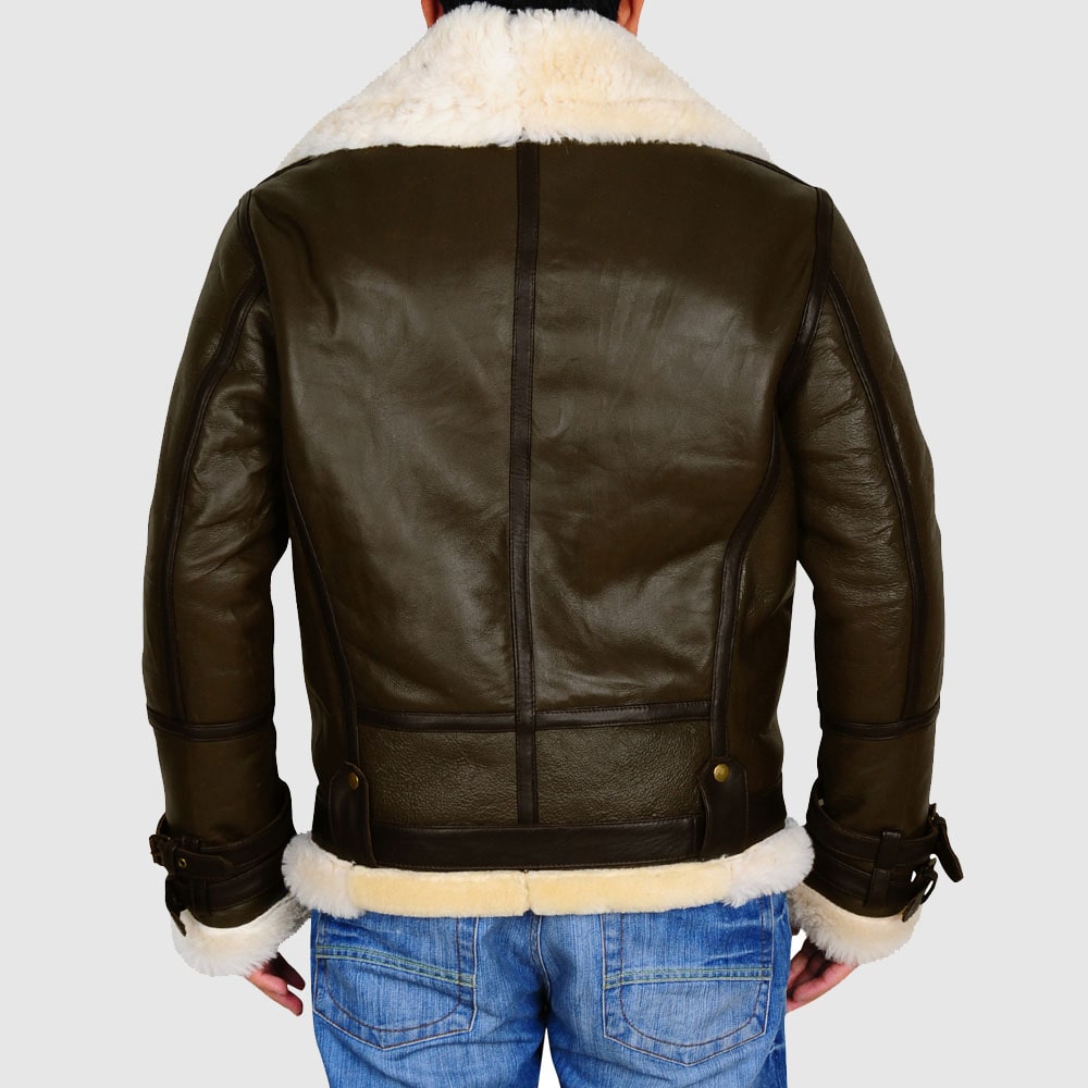 Men’s Army Green B3 Bomber Shearling Leather Jacket | Rugged Military Precision | Full Grain Apparel