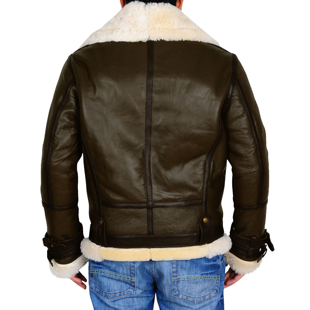Men’s Army Green B3 Bomber Shearling Leather Jacket | Rugged Tactical Heritage | Full Grain Apparel