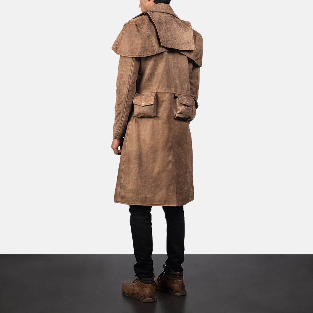 Army Brown Sheepskin Leather Duster Coat | Full Grain Apparel