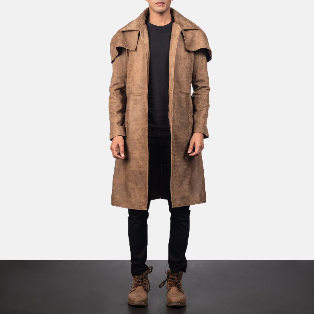 Army Brown Sheepskin Leather Duster Coat | Full Grain Apparel
