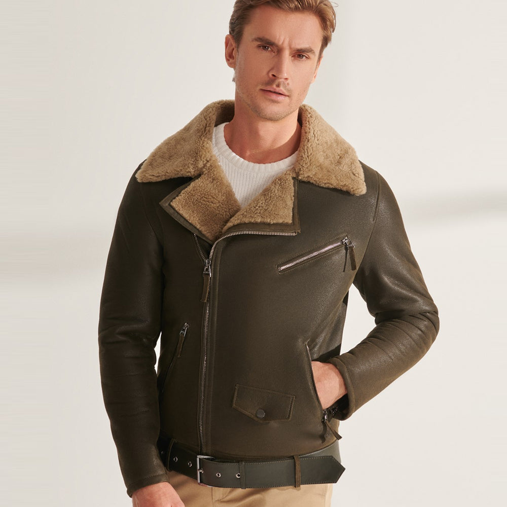Men’s Army Green B3 Airforce Shearling Sheepskin Aviator Jacket | Full Grain Apparel
