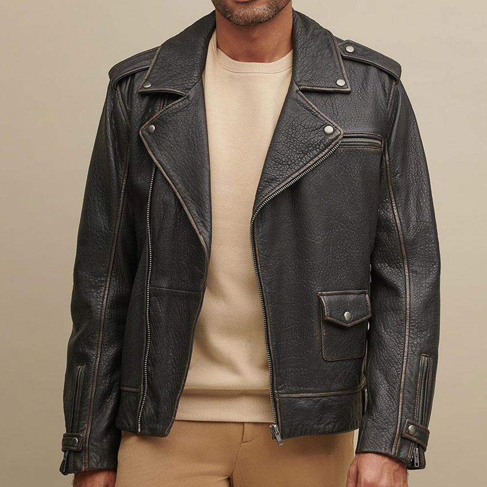 Men’s Asymmetrical Leather Biker Jacket | The Brando Heritage | Full Grain Apparel