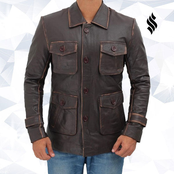 The "Atlanta Rough" | Men’s Four-Pocket Distressed Brown Leather Jacket | Full Grain Apparel