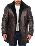 Men’s Distressed Brown Leather Jacket with Fur Collar | Vintage Pilot Style | Full Grain Apparel
