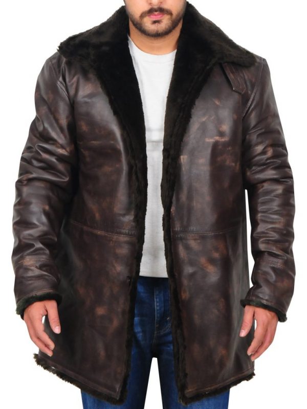 Men’s Distressed Brown Leather Jacket with Fur Collar | Vintage Pilot Style | Full Grain Apparel