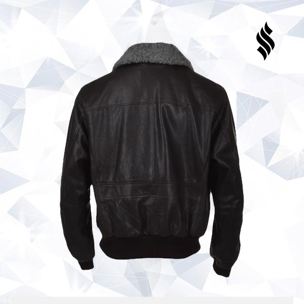 Chaqueta de cuero "Midnight Aviator" | Piel granulada negra y cuello de piel extraíble | Vestimenta de cuero de plena flor