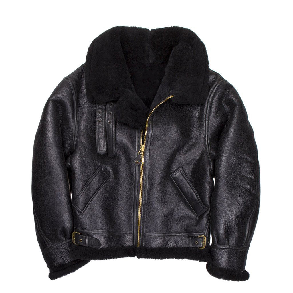 Men’s B3 Black Premium Sheepskin Leather Jacket | Rugged Stealth Luxury | Full Grain Apparel