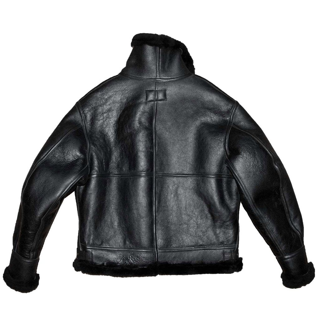Men’s B3 Black Premium Sheepskin Leather Jacket | Rugged Stealth Luxury | Full Grain Apparel
