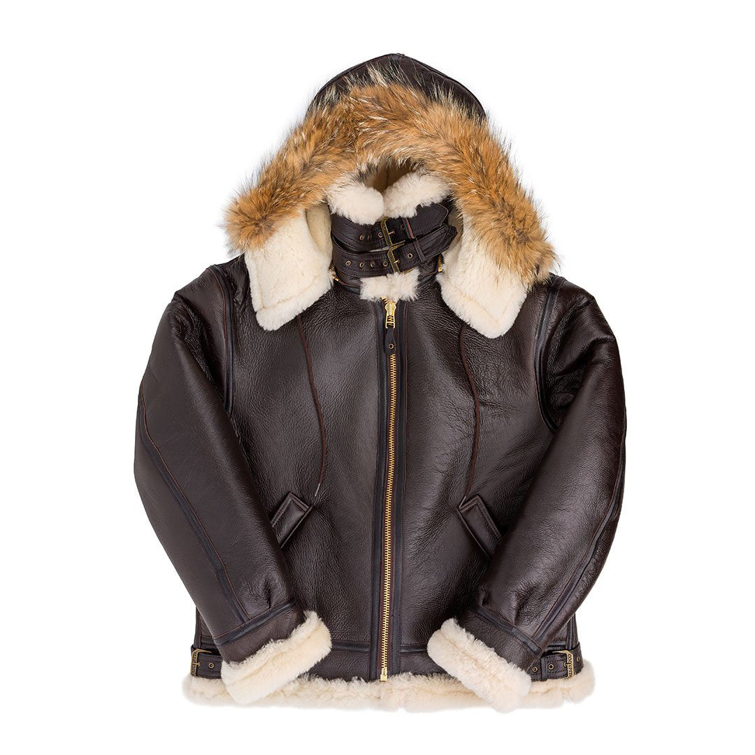 Men’s B-3 Hooded Sheepskin Bomber Style Jacket | Rugged Arctic Defense | Full Grain Apparel