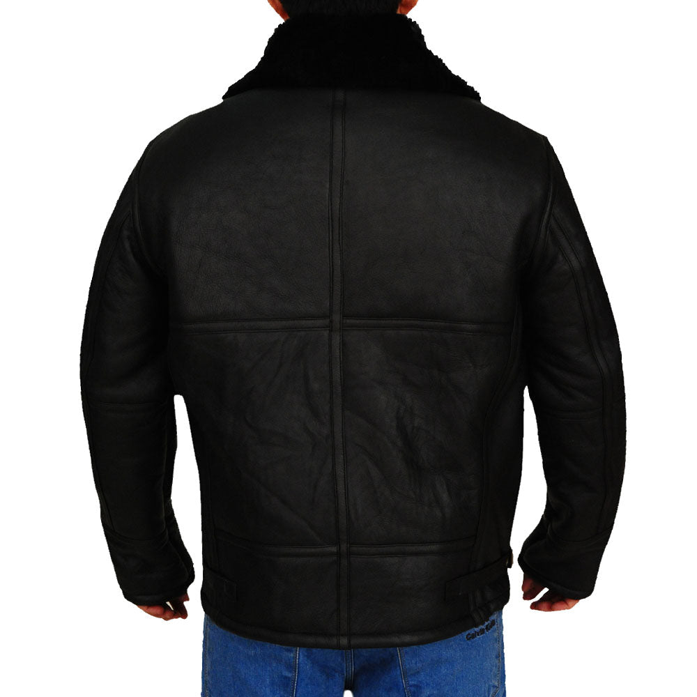 Men’s B3 Aviator Bomber Sheepskin Black Jacket | Rugged Midnight Command | Full Grain Apparel