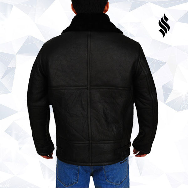 Men’s B3 Aviator Bomber Sheepskin Black Jacket | Rugged Stealth Command | Full Grain Apparel