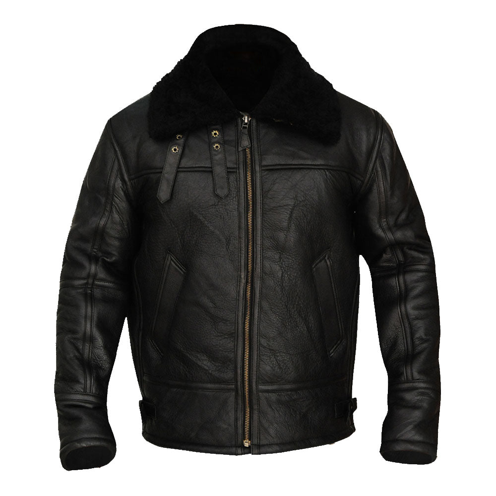 Men’s B3 Aviator Bomber Sheepskin Black Jacket | Rugged Midnight Command | Full Grain Apparel