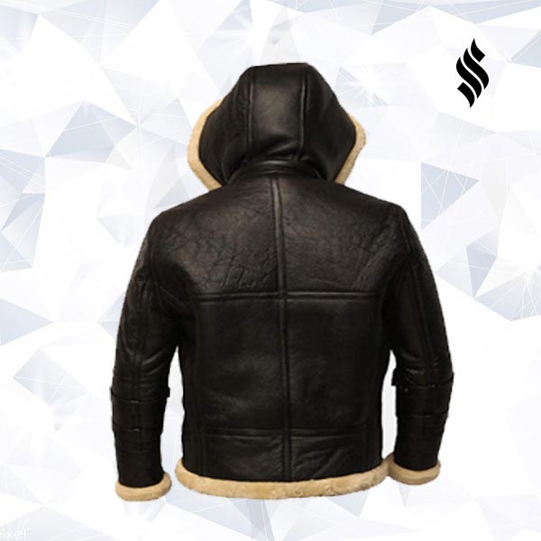 Men’s B-3 Black Bomber Real Shearling Jacket | Removable Hood Edition | Full Grain Apparel