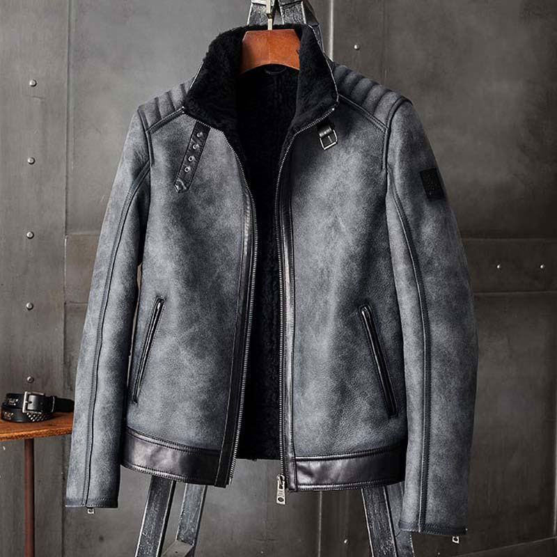Men’s B3 Bomber Grey Shearling Coat | Classic Aviator Style | Full Grain Apparel