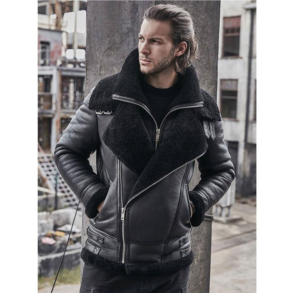 Men’s B3 Classic Shearling Sheepskin Bomber Jacket | Motorcycle Style | Full Grain Apparel