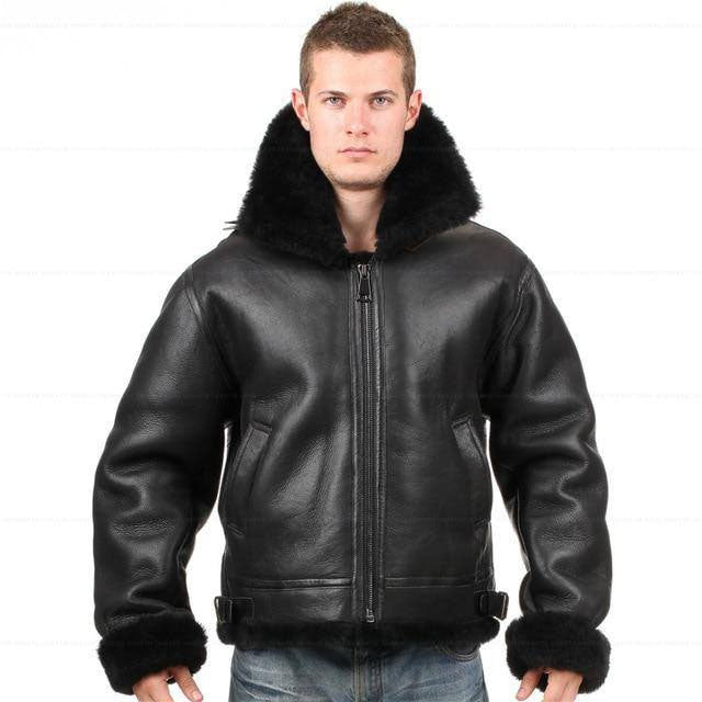 Men’s B3 Fur Shearling Leather Bomber Jacket | Pilot Aviation Style | Full Grain Apparel