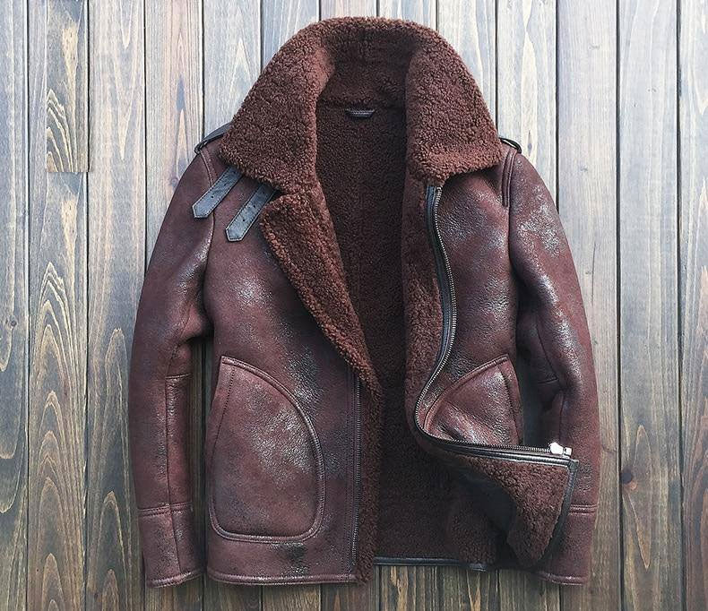 Men’s B3 Sheepskin Leather Shearling Wool Bomber Jacket | Full Grain Apparel