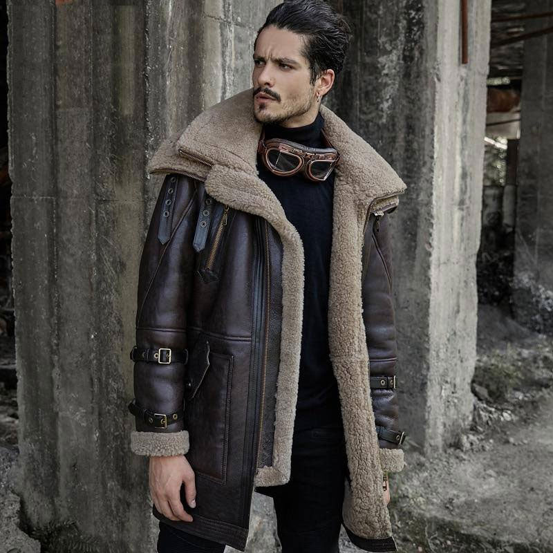 Men’s B3 Shearling Aviator Flight Jacket | Long Fur Coat | Full Grain Apparel