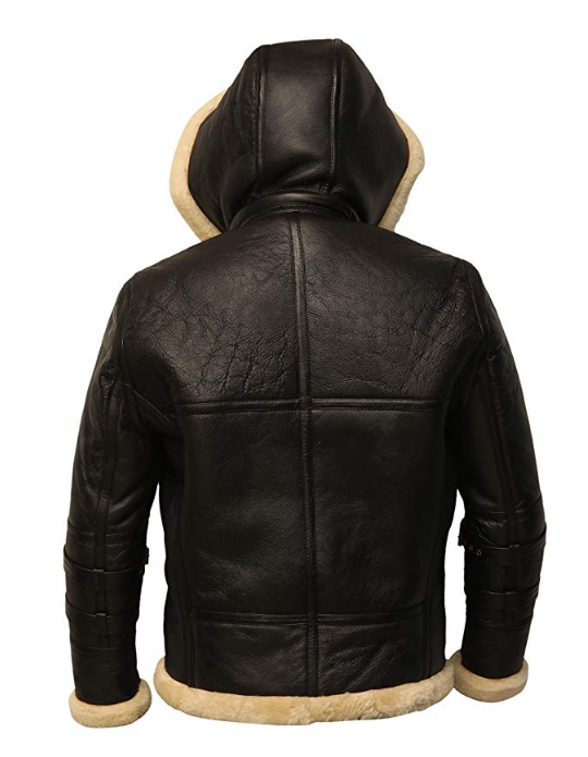 Chaqueta negra de piel de cordero B3 para hombre con capucha extraíble | Resistencia sigilosa y versátil | Vestuario de piel plena flor