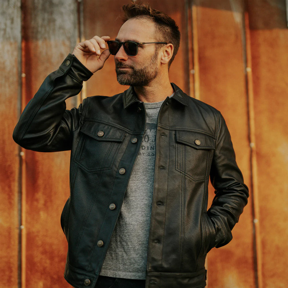 Men’s "B3 Ironclad" Rugged Motorcycle Jacket | Black Grain Sheepskin & Shearling Flight-Moto Hybrid | Full Grain Apparel