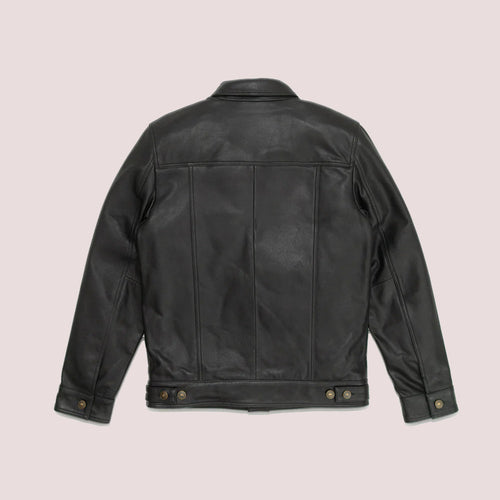 Chaqueta de moto resistente para hombre "B3 Ironclad" | Piel de oveja negra granulada y piel de borrego híbrida aviador-motociclista | Ropa de piel plena flor