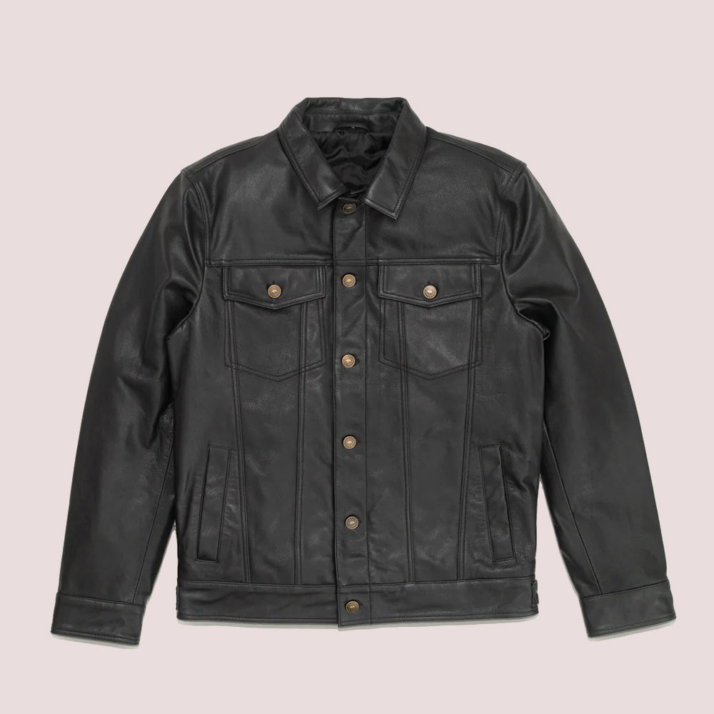 Men’s "B3 Ironclad" Rugged Motorcycle Jacket | Black Grain Sheepskin & Shearling Flight-Moto Hybrid | Full Grain Apparel