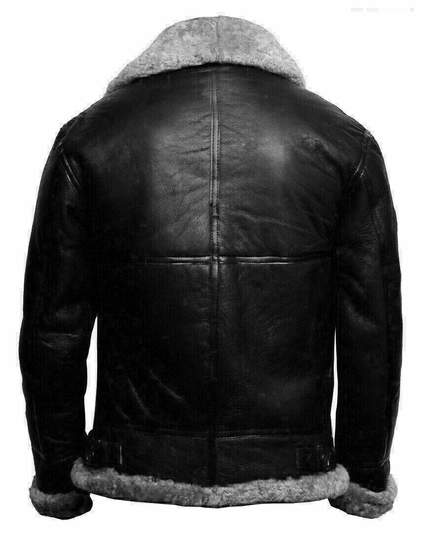 Chaqueta de aviador estilo bombardero B3 RAF para hombre | Cuello de piel auténtica | Prendas de piel plena flor
