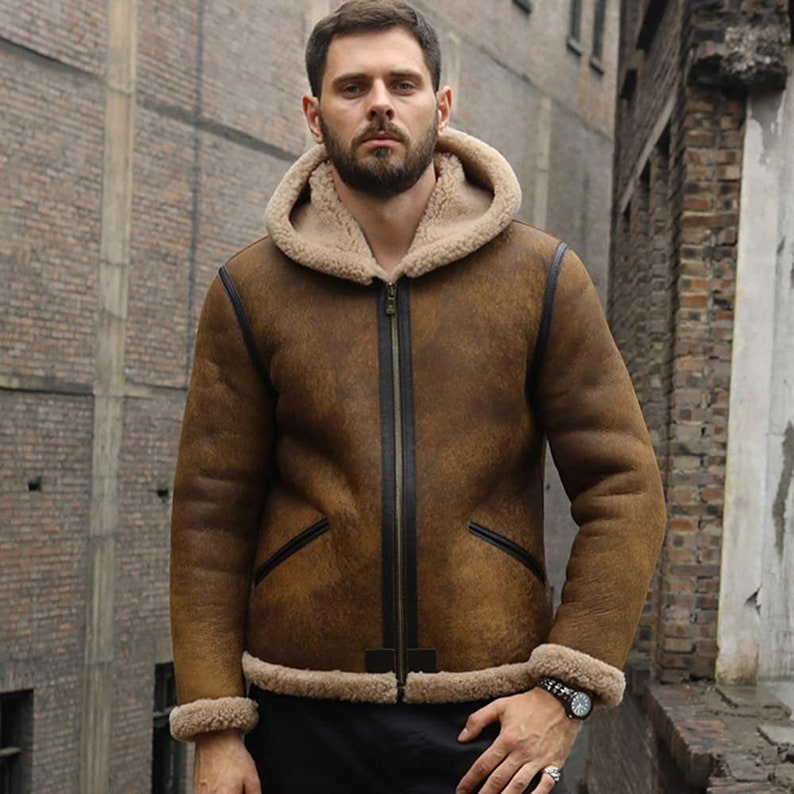 Men’s "Empire-Flight" B3 | Heritage Brown Sheepskin | Premium Double-Face Shearling Bomber with Fur Collar | Full Grain Apparel