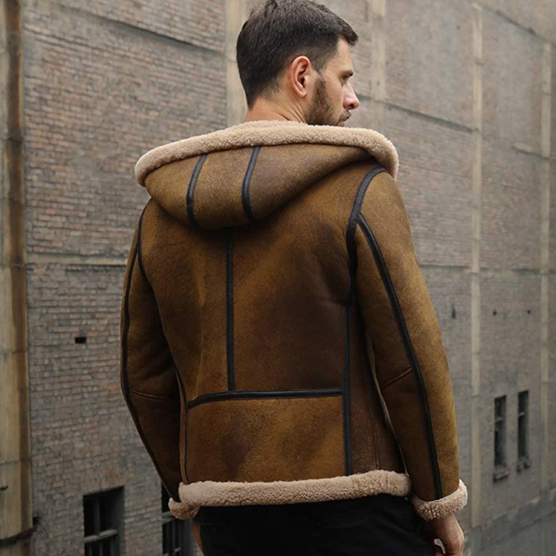 Bomber "Empire-Flight" B3 para Hombre | Piel de Oveja Marrón Heritage | Piel de Cordero de Doble Cara de Primera Calidad con Cuello de Piel | Prenda de Piel de Grano Completo
