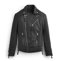 Men’s Black Leather Biker Jacket with Embossed Pattern | Full Grain Apparel