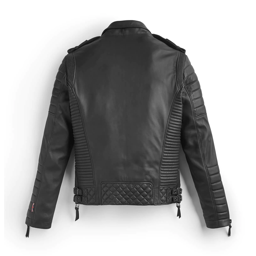 Chaqueta biker de cuero negro para hombre con diseño en relieve | Prenda de piel plena flor