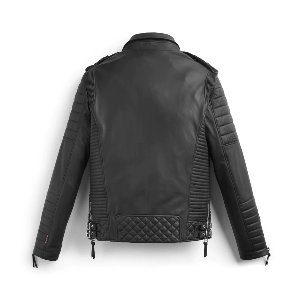 Chaqueta de motociclista de cuero negro para hombre - Calidad industrial | Prenda de piel de plena flor
