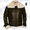 Men’s Army Green B3 Bomber Jacket | Genuine Sheepskin Shearling | Full Grain Apparel