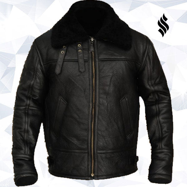 Men’s B3 Aviator Bomber Sheepskin Black Jacket | Rugged Stealth Command | Full Grain Apparel