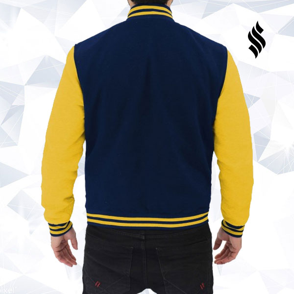 Men’s Blue and Yellow Varsity Jacket | Classic Letterman Outerwear | Full Grain Apparel