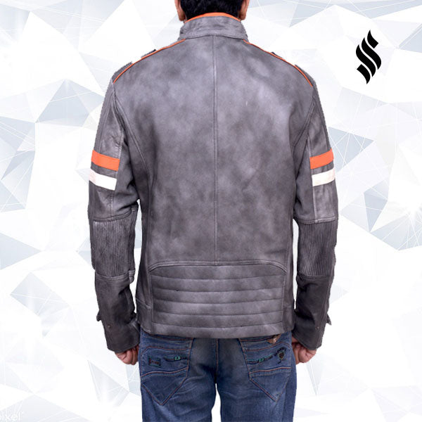 Men’s Fossil Grey Retro Biker Jacket | Vintage Stone Wash | Full Grain Apparel