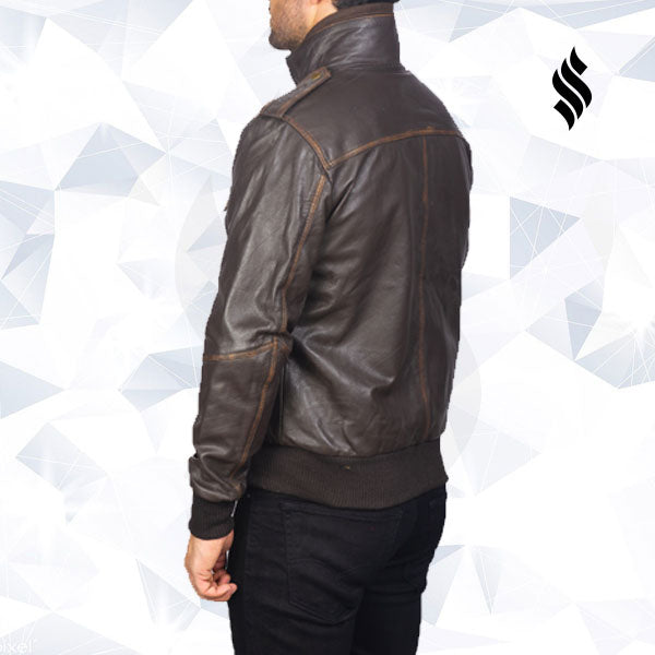 Chaqueta bomber de piel marrón "Glen Street" | Edición Urban Heritage | Prenda de piel plena flor