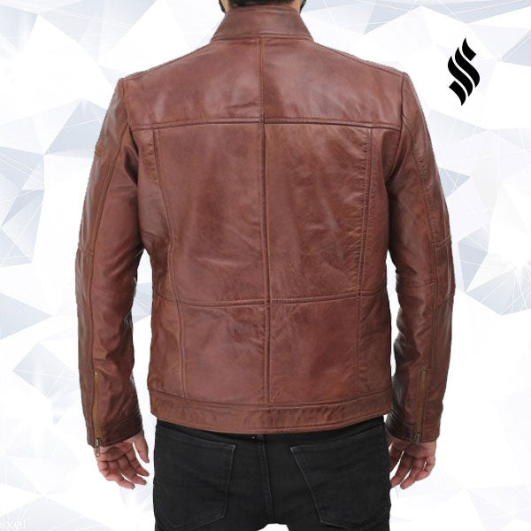 The "Gordon" | Men’s Two-Pocket Waxed Brown Leather Jacket | Full Grain Apparel